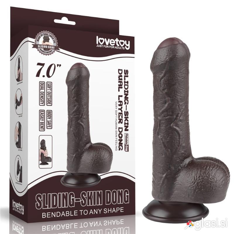 DILDO Lovetoy Sliding Skin Dual Layer Black 7''