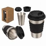 id-3110 Inox potovalna skodelica za kavo s silikonskim trakom in pokrovom 500ml