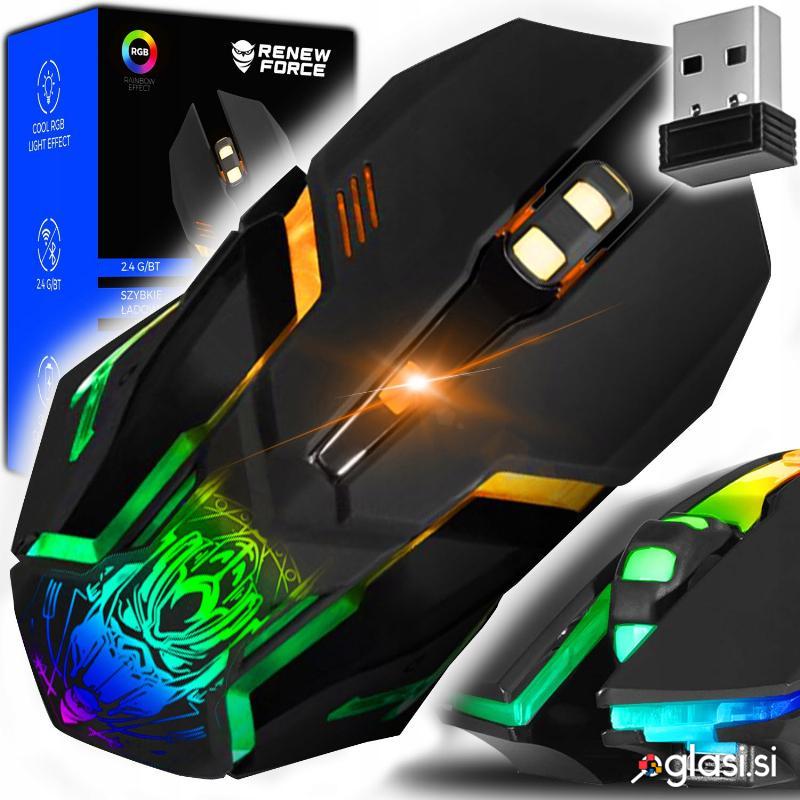 Brezžična optična USB igralna miška 3200DPI LED RGB 2,4Ghz