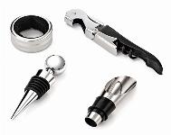 Kovinski 4 delni set odpirača za vino + dodatki za nalivanje in zapiranje