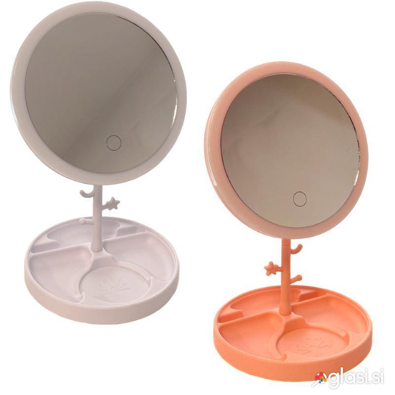 USB aku. touch kozmetično ogledalo za ličenje z LED osvetlitvijo + organizator