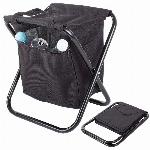 Turistični zložljiv ribiški stol s termo hladilno torbo črn