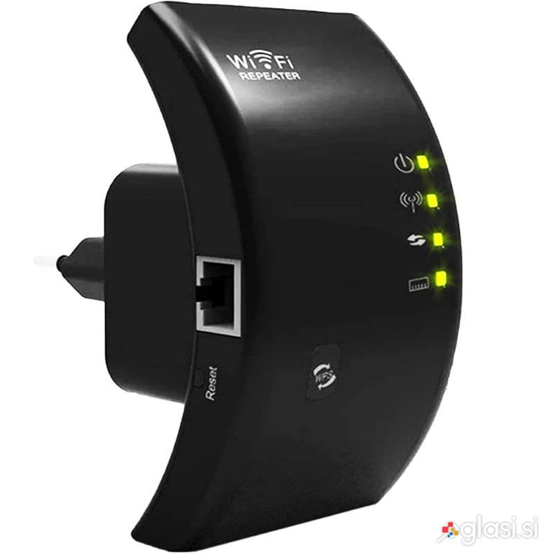 Brezžični 2,4 GHz WIFI repeater router ojačevalnik signala 300Mb/s WPS 100m črn