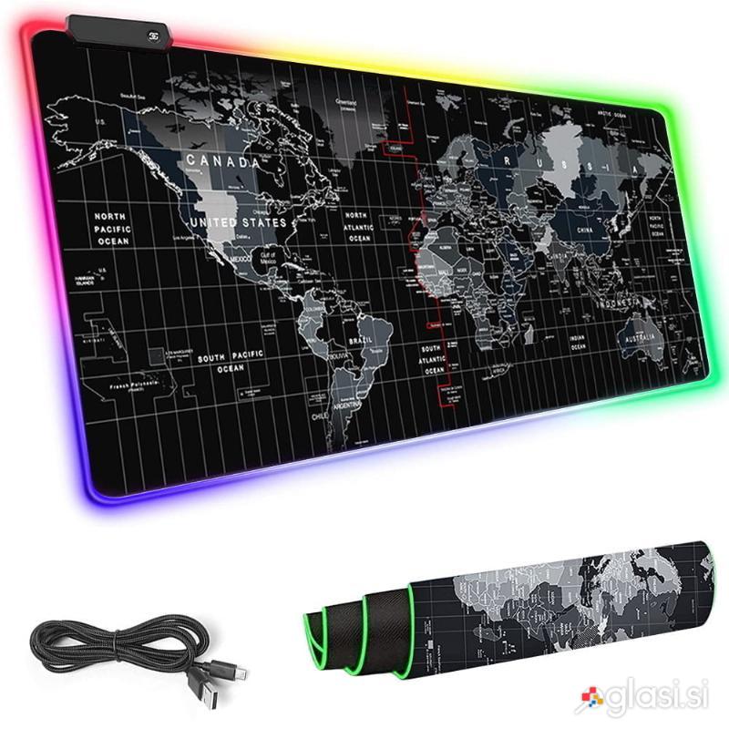 Osvetljena XXL LED RGB računalniška podloga za miško in tipkovnico 90x40cm