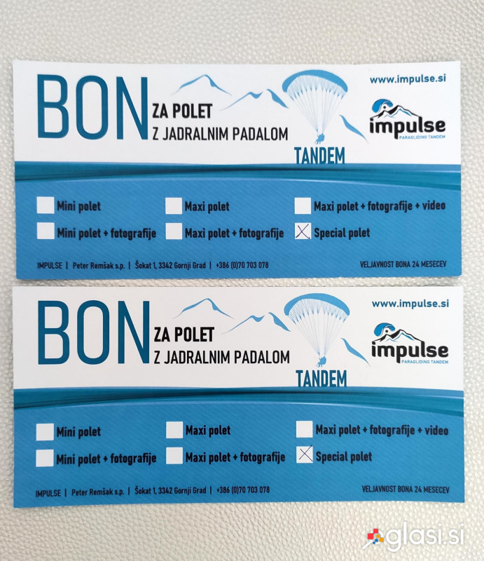 PAKET SPECIAL Darilni bon za polet z jadralnim padalom
