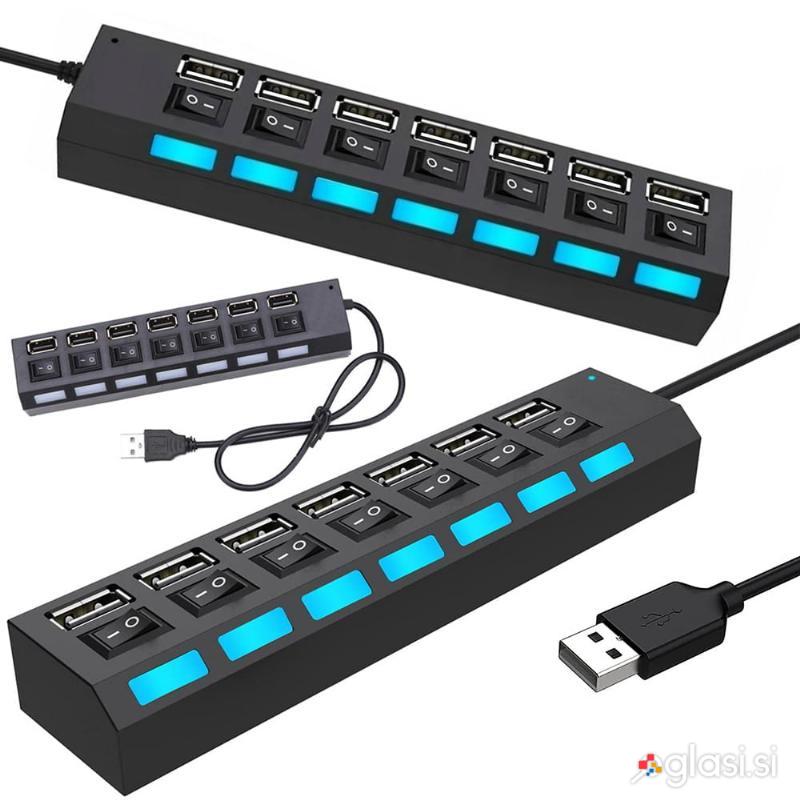 7 vratni USB 2.0 razdelilnik s stikalom - priklopna postaja
