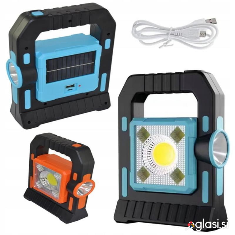 Prenosni COB LED solarni akumulatorski reflektor USB powerbank