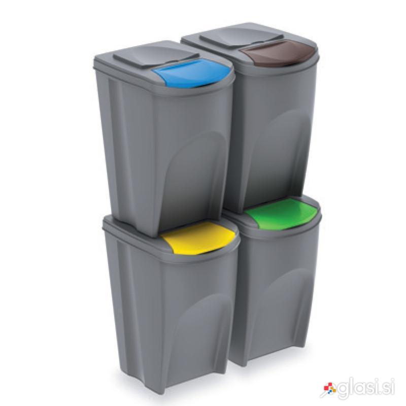 4x 35L koši za ločevanje odpadkov sivi