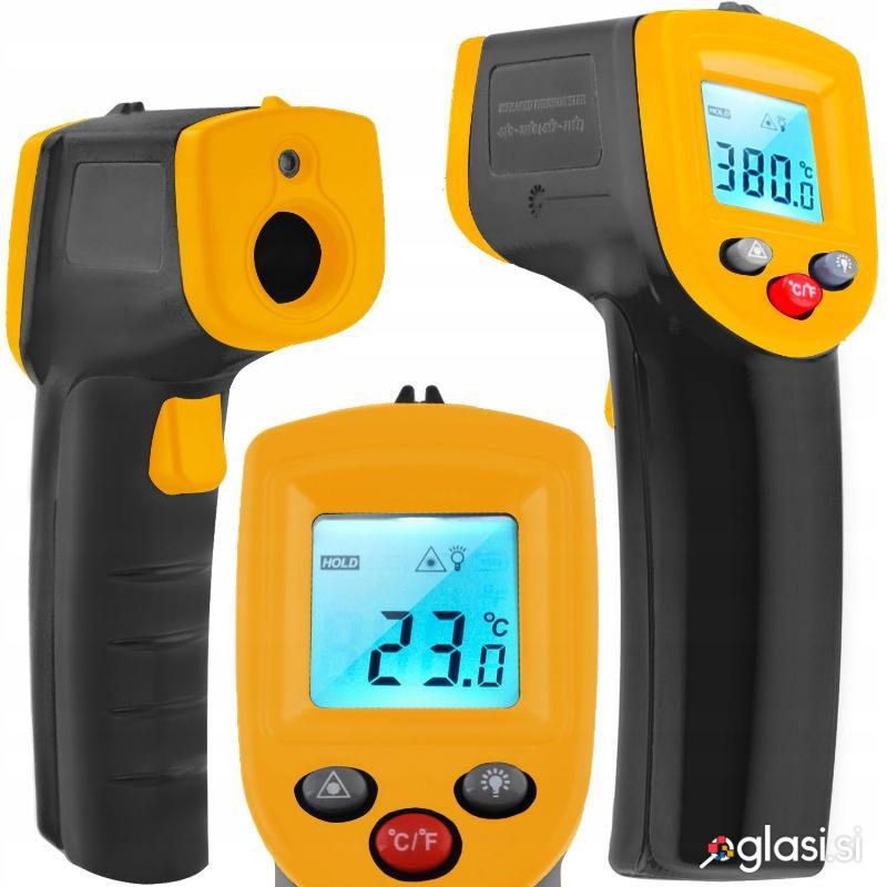 Baterijski digitalni laserski termometer z LCD do 380°C