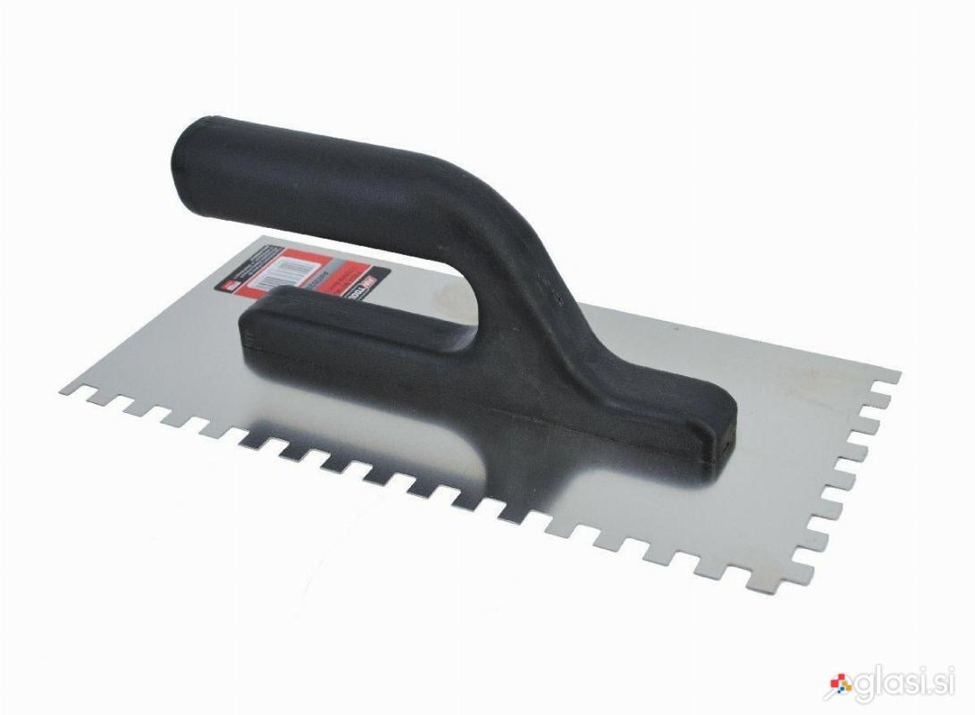 Inox zidarska gladilka zobata 270mm - PVC ročka
