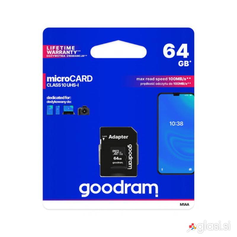 MicroSD spominska kartica 64GB UHS-I + adapter