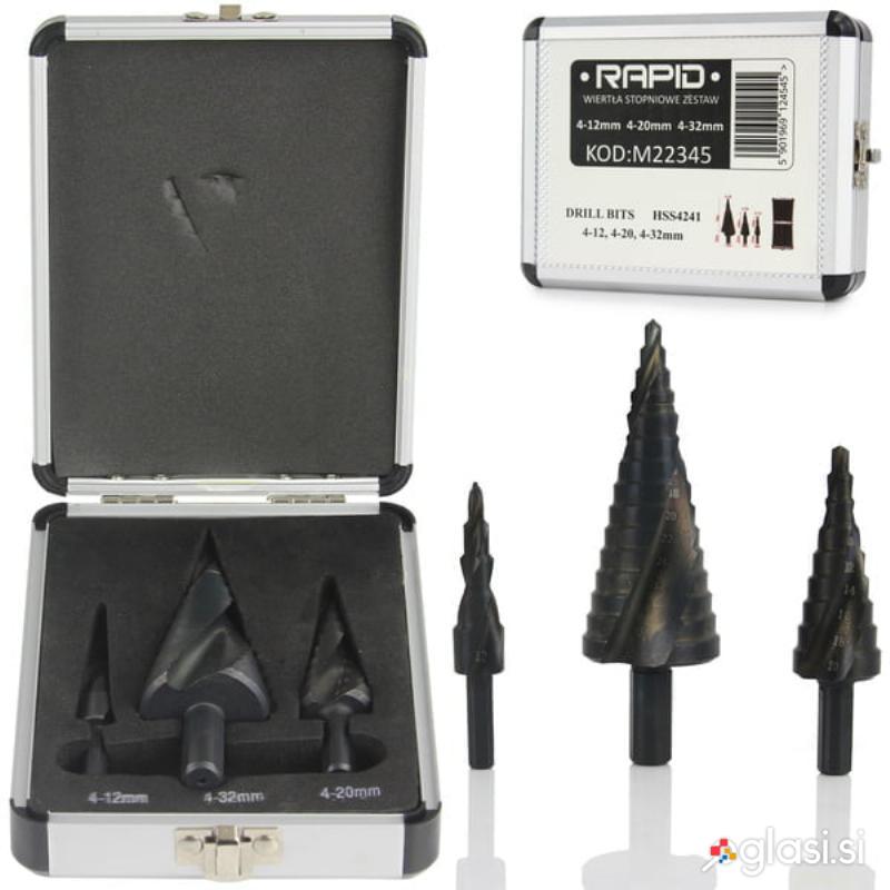 Set 3x HSS spiralnih povrtal 4-32mm - konusnih svedrov