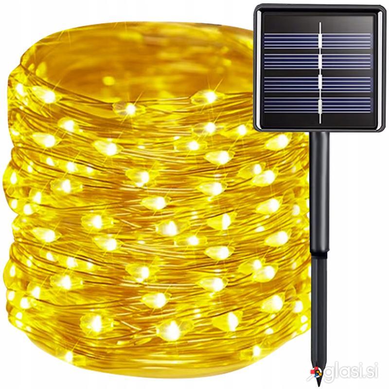 Solarne lučke veriga 150 LED toplo bela 15m 8 funkcij IP44