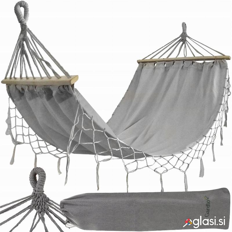 Velika vrtna viseča mreža 200x100cm do 200kg siva