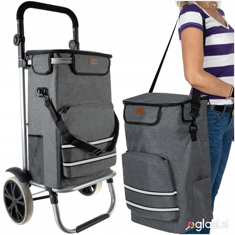 Velik 40L termo nakupovalni voziček in prenosna torba na mehkih kolesih do 30kg