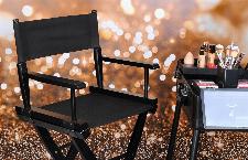 Zložljiv kozmetični lesen oxford stol za ličenje in friziranje črn