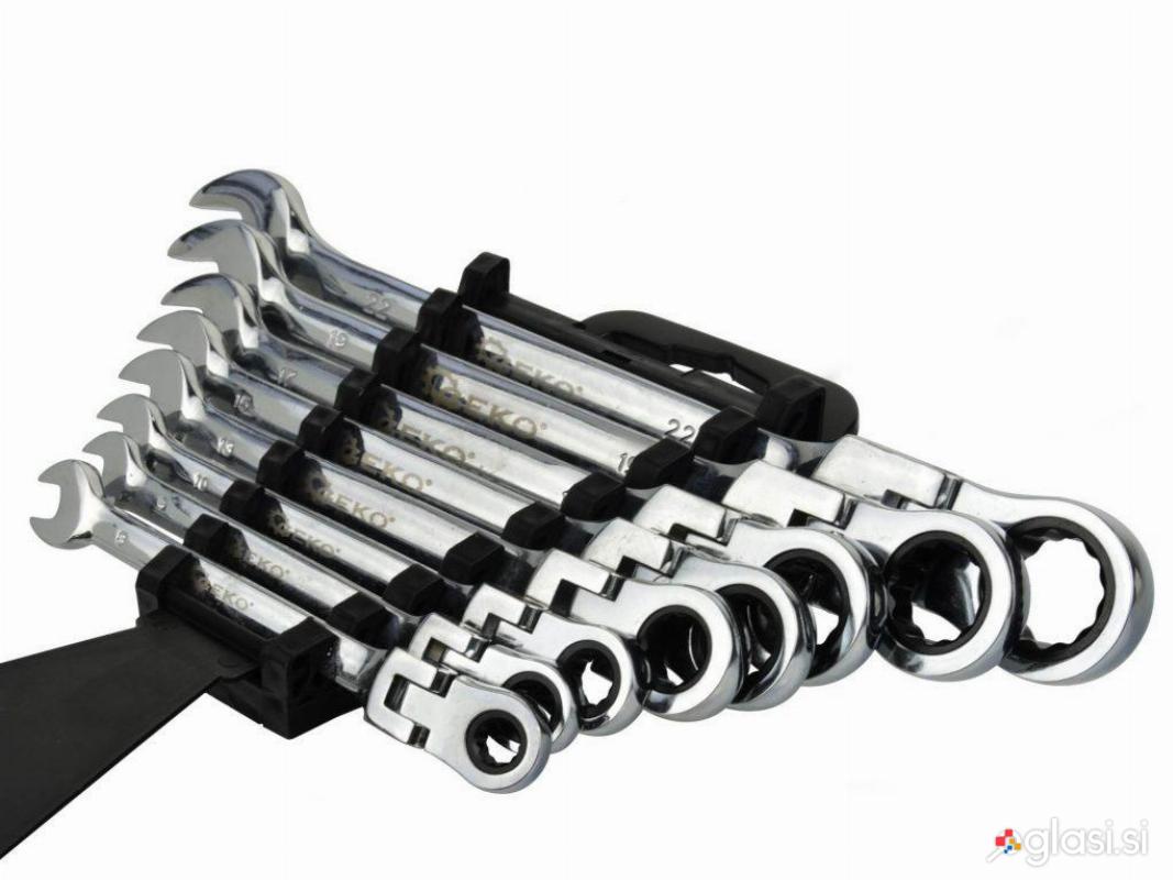 8 Delni Set viličasto-obročnih ratchet ključev z gibljivo glavo