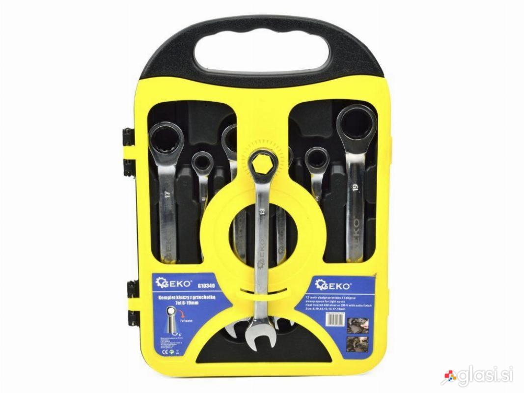 7 Delni Set viličasto-obročnih ratchet ključev z ragljo 8-19mm