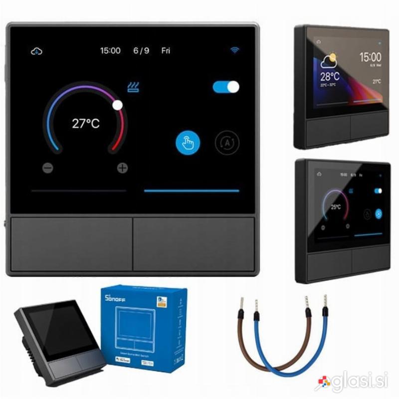 Stensko WiFi stikalo in termostat LCD touch črno eWeLink Alexa Google Assistant