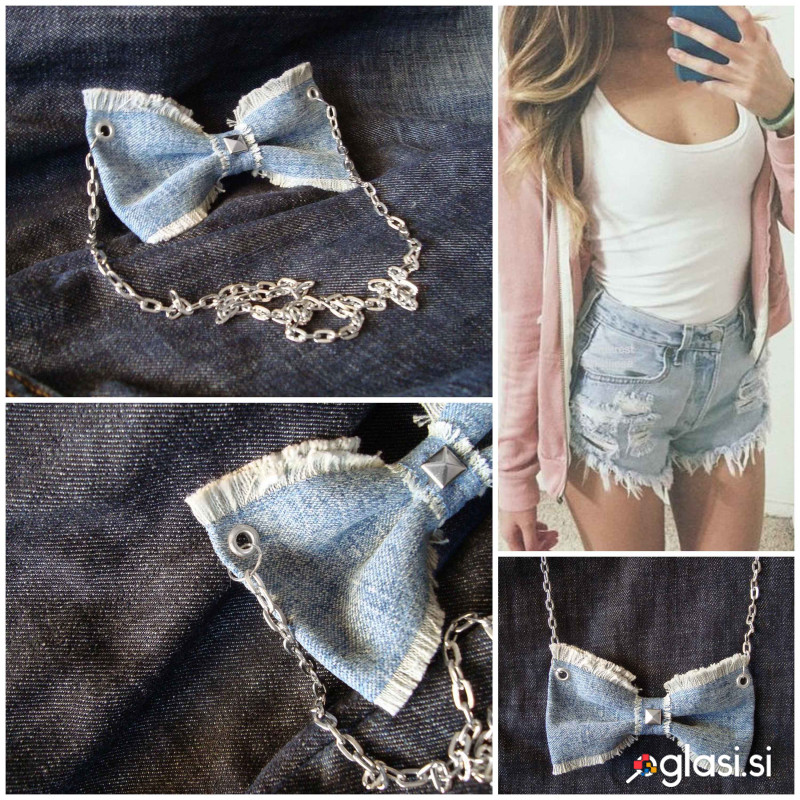 Verižica z jeans pentljico in kovico, nenošena