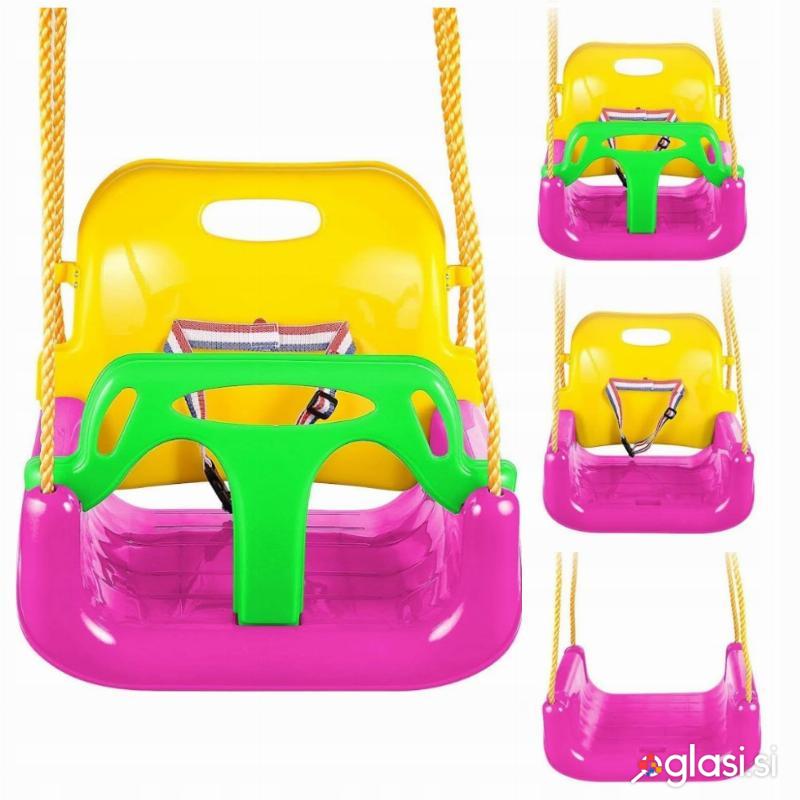 3v1 PVC otroška gugalnica z zaščito do 30kg roza