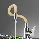 FLEX enoročna kuhinjska kromirana armatura z gibljivo cevjo bež 360°