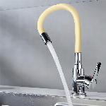 FLEX enoročna kuhinjska kromirana armatura z gibljivo cevjo bež 360°