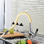 FLEX enoročna kuhinjska kromirana armatura z gibljivo cevjo bež 360°