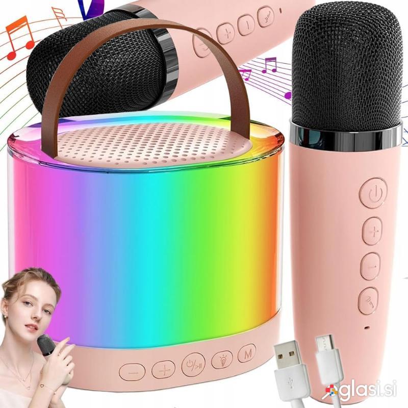 Set LED RGB aku. karaoke zvočnik Bluetooth 5.3 2x mikrofon USB