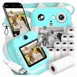 Otroški LCD instant fotoaparat s tiskalnikom + 10 trakovi moder