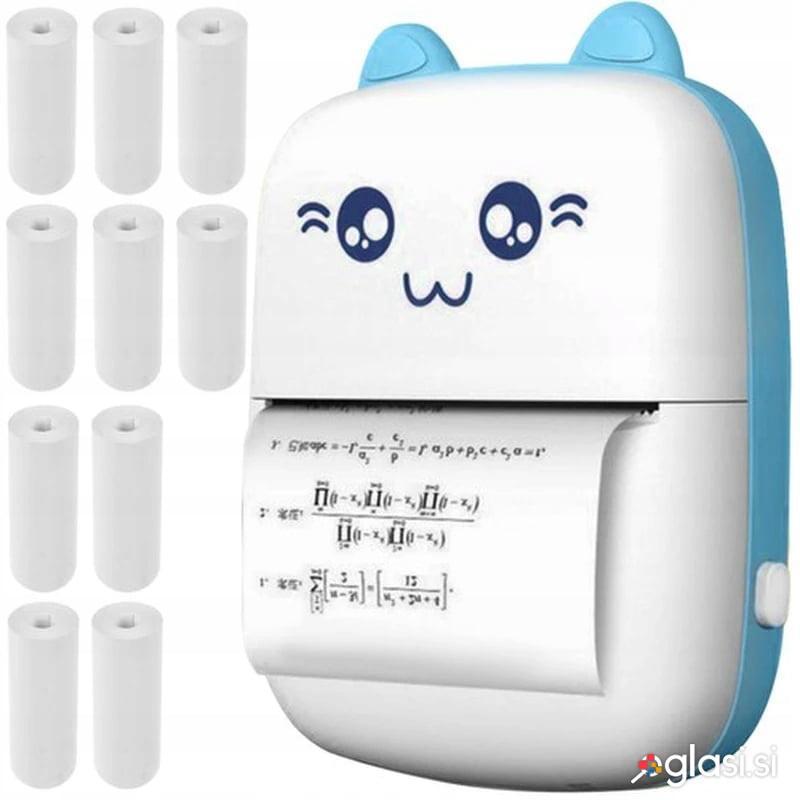 12v1 komplet mini prenosni aku. foto termični tiskalnik bluetooth moder mucek