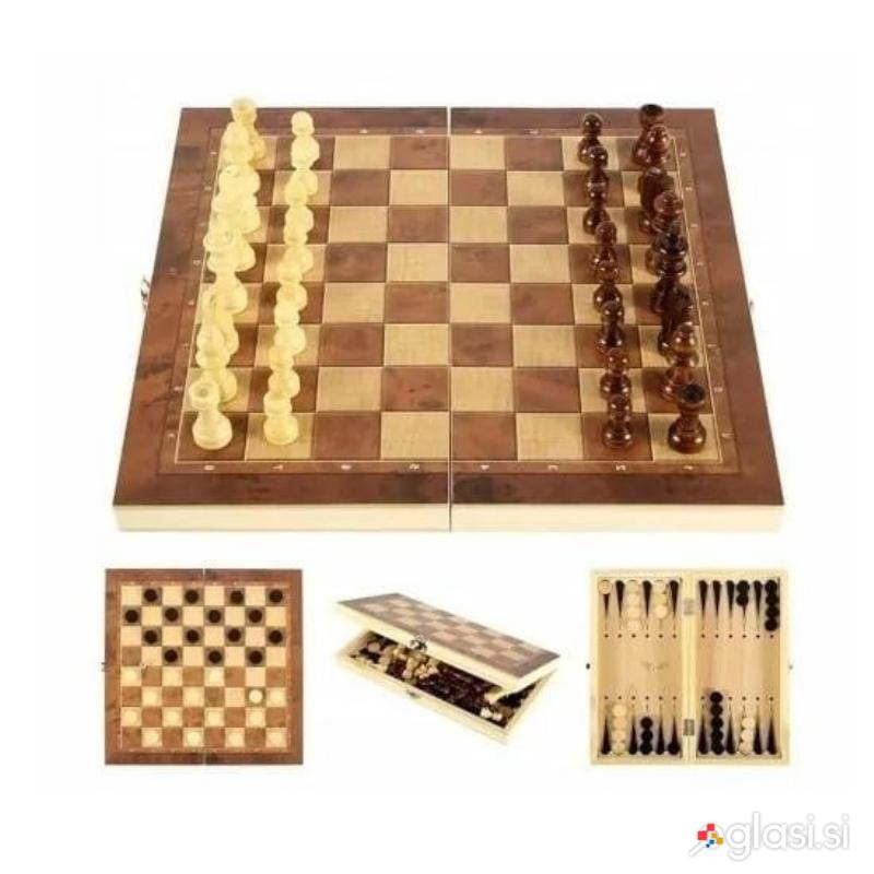 3v1 lesena šahovnica in dama 34×34cm XL