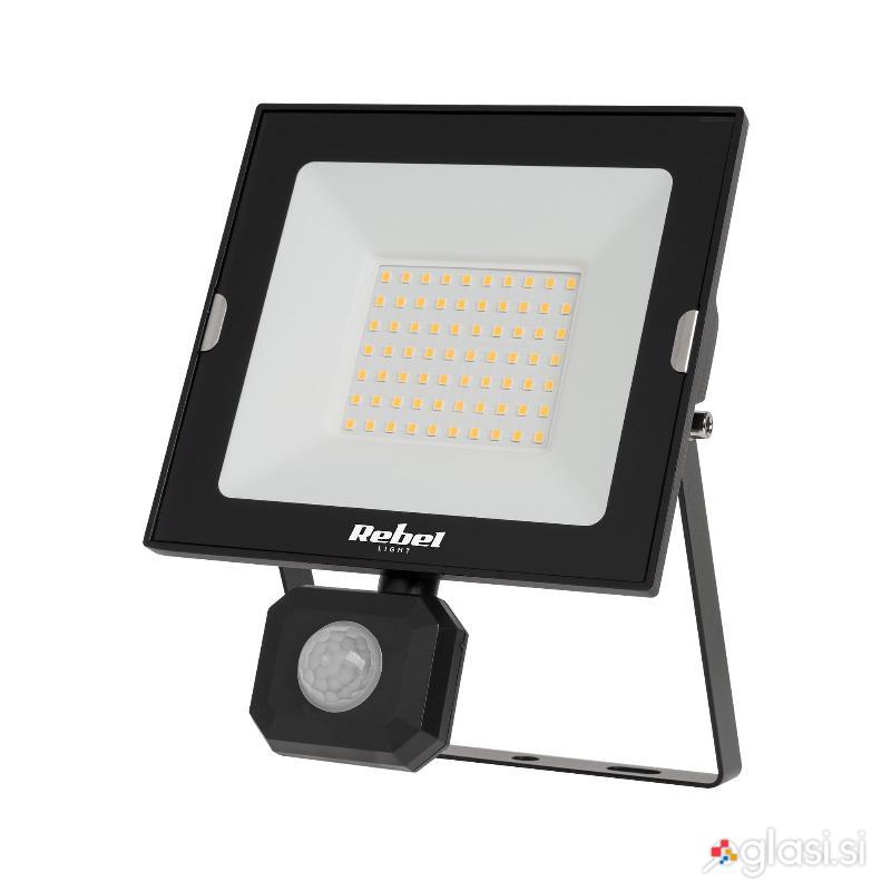 50W zunanji LED reflektor črn 6500K IP44 s senzorjem gibanja