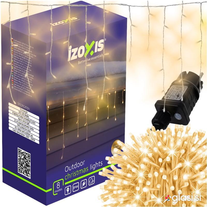id-1000 Zunanje novoletne lučke zavesa 300 LED toplo bela 8 funkcij 15m