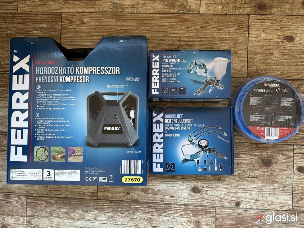 Prenosni kompresor Ferrex s kompleti priključkov