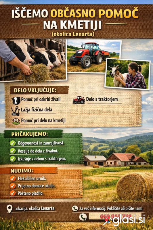 Iščemo občasno pomoč na kmetiji (okolica Lenarta)