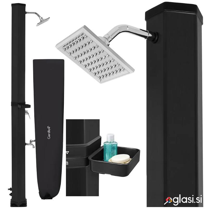 Zunanji pokončni solarni tuš 40L in pipo 216cm črn 360°