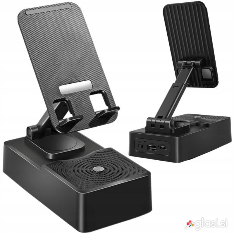 id-1180 Aku. držalo za telefon z bluetooth zvočnikom 360 USB črno