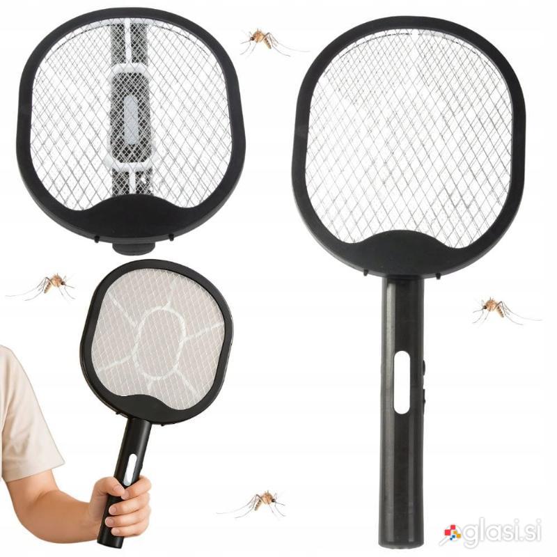 Aku. zložljiv električni lopar uničevalec insektov LED UV USB 50cm črn