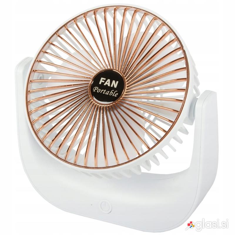 id-1562 Brezžični prenosni aku. namizni ventilator USB bel