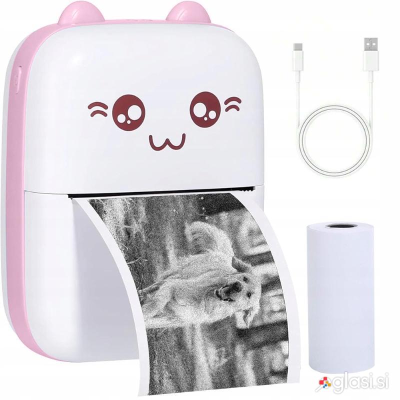 Mini prenosni aku. foto termični tiskalnik bluetooth roza
