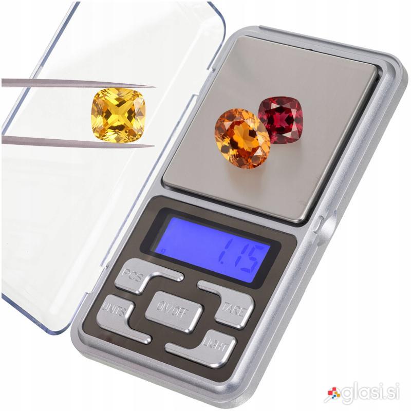 id-2319 Digitalna mini LCD žepna tehtnica za nakit 200-0.01g osvetljena srebrna
