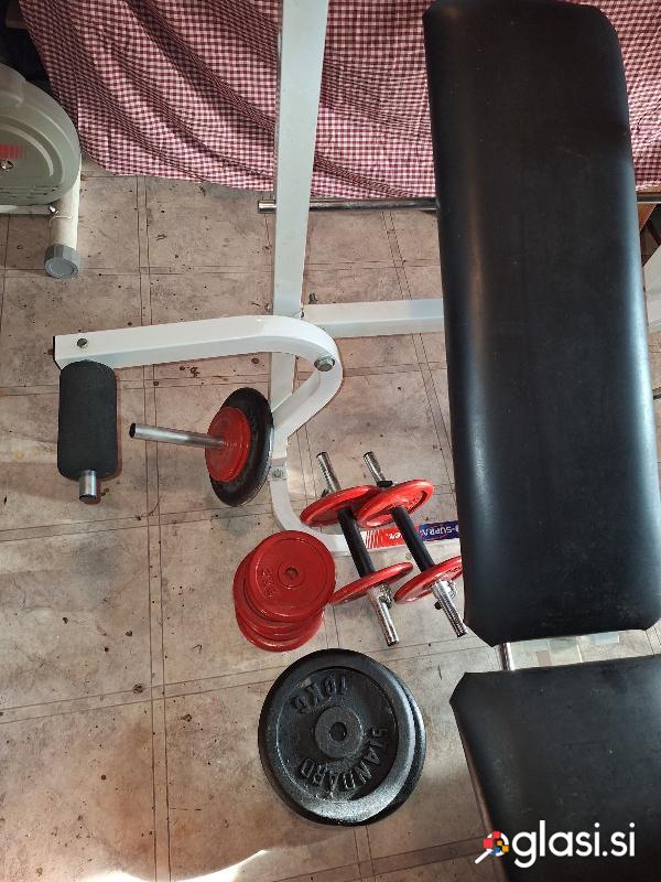 Večnamenska fitnes bench klop z nastavki za roke in noge,uteži in dolg