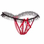 HLAČKE Yvette Black/Red - biseri, rdeča  in črna čipka