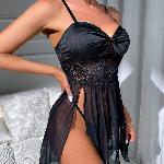 NEGLIŽE Celina Black - babydoll s tangicami, prosojna mreža, črna čipka