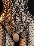 BODYSTOCKING Marcelina Black - odprto mednožje, odprte prsi, črna mreža, cvetlič