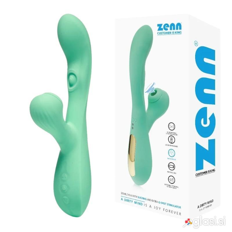 VIBRATOR RABBIT Zenn Double Fun Green - G-točka, sesanje klitorisa, silikonski, 