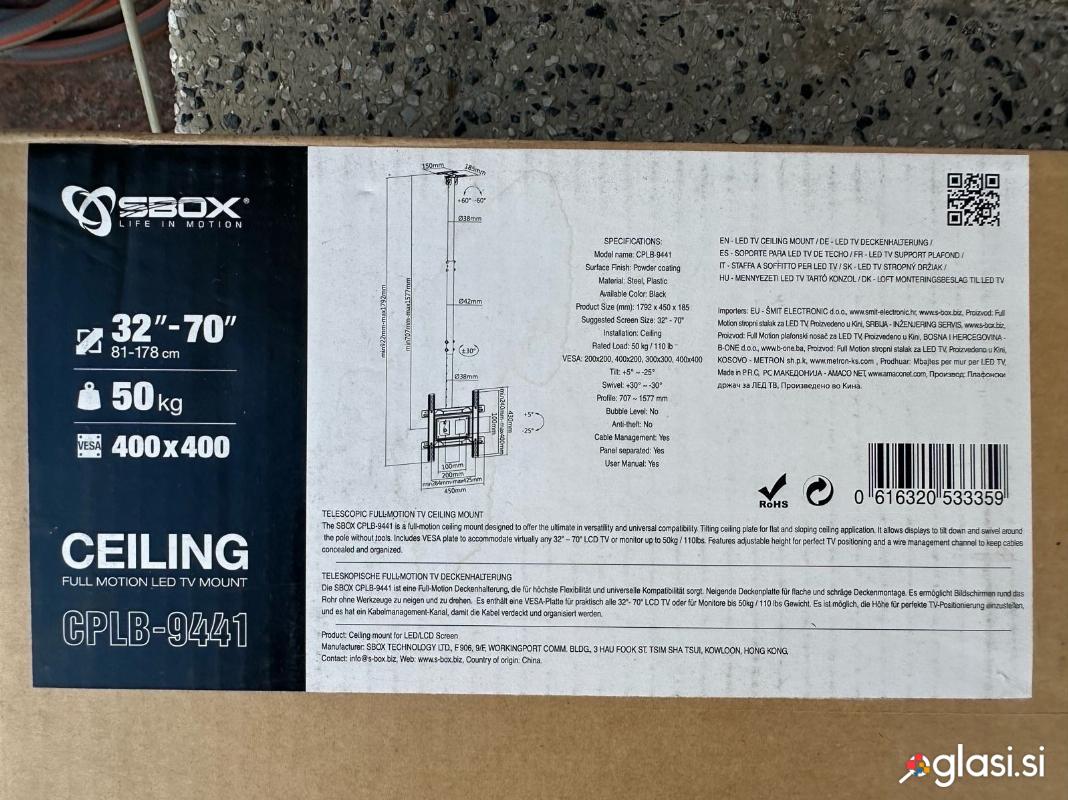 SBOX CPLB-9441 stropni nosilec za TV (32"–70") – NOV, odprta embalaža