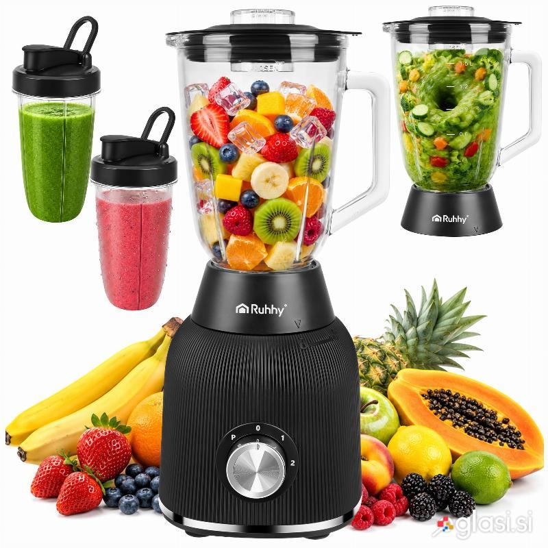 id-2694 1200W steklen električni blender in mešalnik in bidon črn