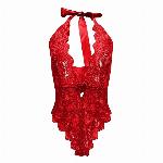 BODY Thea Red - rdeče čipkasto perilo, zavezovanje za vratom